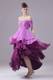 Ombre Purple Beaded Prom Dress of off Shoulder and High-low with Short Sleeves