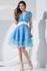 Ruched Baby Blue Prom Dress Knee-length Organza with Beaded White Belt