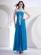 Blue Prom Dress With Appliques Ankle-length Chiffon For Custom Made