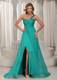 Turquoise One Shoulder High Slit Ruched Prom Graduation Dress With Beading In New York