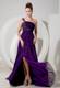 Exquisite Evening Dress Eggplant Purple Empire One Shoulder Chiffon Appliques Brush Train