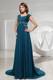 Teal Column Square Beading Accent on Brush Train Chiffon Prom Dresses