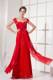 Trendy off-the-Shoulder Lace and Chiffon Red Prom Dresses of Floor-length