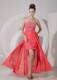 2013 Watermelon Red Sweetheart High-low Prom Dresses with Beading