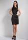 Simple Bateau Mini-length Hand Made Flower Little Black Dress