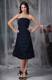 Navy Blue Strapless Knee-length Ruche and Beading Little Black Dress