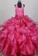 Fushsia Flower Girl Pageant Dress With Halter Neckline Beaded Decorate Bodice