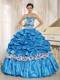 Aqua Blue Beaded Quinceanera Dress with Pick-ups and Printing
