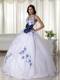 White Ball Gown Halter Appliques Quinceanera Dress with Hand Flowers