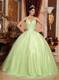 Yellow Green Ball Gown V-neck Tulle and Taffeta Beading Quince Dress