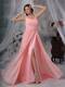 Elegant Watermelon Empire Straps Brush Sweep Train Pleat Maxi Dress