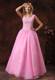 Rose Pink Wide Scoop Lace-up Princess Prom Dress For Party Appliques Decorate