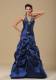 Navy Blue and Appliques Decorated Halter Evening Dress
