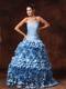 Ruffles Light Blue Strapless Appliques Evening Dress
