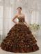 Brown Ball Gown Sweetheart Floor-length Taffeta and Zebra or Leopard Ruffles Quinceanera Dress