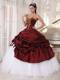 Latest Burgundy and White Quinceanera Dresses Appliques Handmade Flower