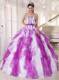 Wonderful Purple and White Ruffles Strapless Quinceanera Dresses Hot Sale