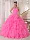 Hot Pink Beaded Sweetheart Ruffles Quinceanera Dresses Lace-up Back