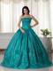 Turquoise Ball Gown Strapless Floor-length Organza Beading Quinceanera Dress