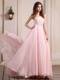 Baby Pink Prom Dress With Beaded Chiffon Brush Train For Party
