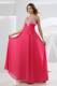 Straps Empire Chiffon Floor-length Beaded Prom Dress in Hot Pink