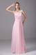 Beading and Ruching Decorate Bodice Pink Chiffon Floor-length
