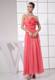 Ankle-length Watermelon Red Prom Dress with Hand Made Flower