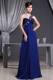 Hand Made Flowers Decorated One Shoulder Prom Party Dress in Blue