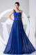 One Shoulder Beading and Hand Made Flowers Decorated Blue Prom Gown