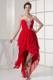 Red Rhinestones Decorated Asymmetrical Prom Evening Dress with Ruffles