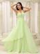 Yellow Green One Shoulder and Ruched Bodice Beaded Decorate Bust For 2013 Prom Dress