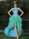 High-low Multi-color Evening Dress In Graduation Party With Ruffles One Shoulder Beaded Decorate