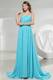 Strapless Ruche Decorated Elegant Brush Train Blue Prom Dresses