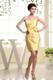 Gold Strapless Mini-length Nightclub Dress with Bow and Ruching