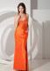 Modest Orange Sheath Halter Beading Celebrity Dress Floor-length