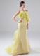Pretty Strapless Brush Train Mermaid Yellow Celebrity Dresses