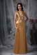 Gorgeous Gold Celebrity Dresses with Halter Beading and Appliques