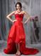 Customize Red High-low Celebrity Dresses with Sweetheart Hand Flowers