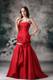Latest Red Mermaid Straps Celebrity Dresses with Appliques Brush Train
