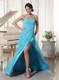 Aqua Blue High Slit Celebrity Dress With Beading Sweetheart and Ruche