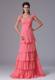 Watermelon Ruffled Layers Square Celebrity Dresses With Appliques