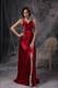 Wine Red Empire V-neck Celebrity Dresses with Beading and Ruched