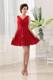 Simple Red Princess V-neck Ruched For Party Dress With Mini-length