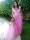 Beautiful Deep V Neckline Evening Dress with Appliques and Hot Sale Rose Pink Little Girl Dress with See Through Scoop