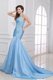 Blue A-Line Sweetheart Taffeta Evening Dresses with Appliques Brush Train