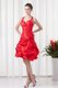 Cheap A-line Straps Knee-length Pick-ups Criss Cross Red Evening Dress