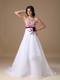 New Strapless Court Train Prom Dress with Red Appliques and Sash