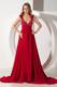 Wine Red A-line Straps Brush Train Chiffon Beading Prom Dress
