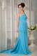 Aqua Blue Watteau Train One Shoulder Ruche Prom Evening Dress