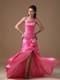 Hot Pink Strapless Brush Train Beading and High Silt Prom Dress